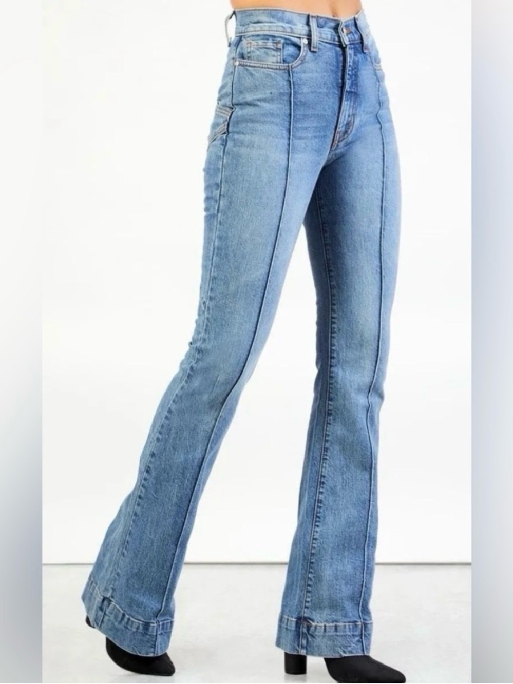 Revice Venus Flares Eclipse Wash High-Waisted Star Stitch Pleat Jeans Size 28